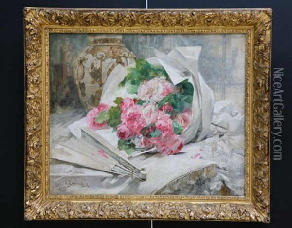 Le Bouquet De Roses Sur La Table Oil Painting - Georges Jeannin