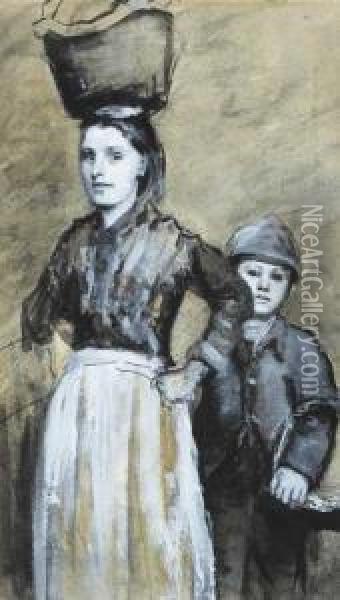 Young Peasant Woman And Boy Oil Painting - Sarah Henrietta Purser