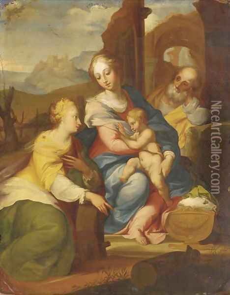 The Holy Family with Saint Catherine of Alexandria Oil Painting - Denys Calvaert