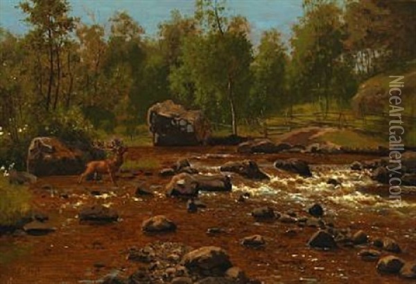 Landscape With A Stag Oil Painting - Carl Henrik Bogh