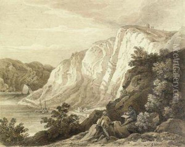 Figures Before St. Vincent's Rock,clifton, Bristol; And Clifton Seen From Leighwood Oil Painting - George Holmes