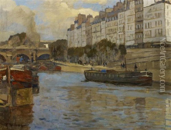 Am Ufer Der Seine In Paris Oil Painting - Rudolf Hellwag