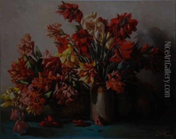 Still Life With Cannas Oil Painting - Tinus de Jongh