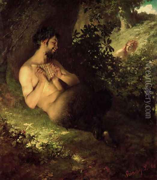 Faun and Nymph, 1868 Oil Painting - Pal Merse Szinyei