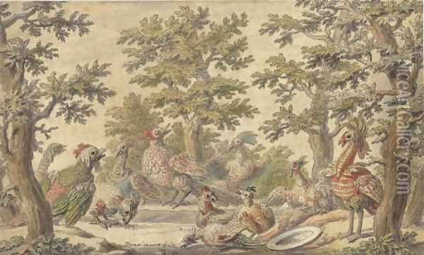 Fantastic birds frolicking in a wooded landscape Oil Painting - Daniel the Elder Marot