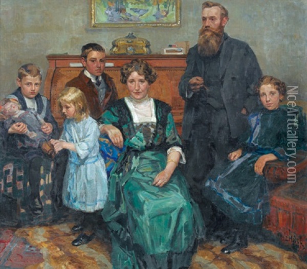 Familienportrat Oil Painting - Ernst Hodel the Elder