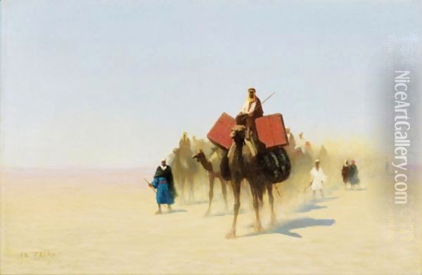 Caravan Of Egyptian Dealers, Suez Desert Oil Painting - Charles Theodore Frere