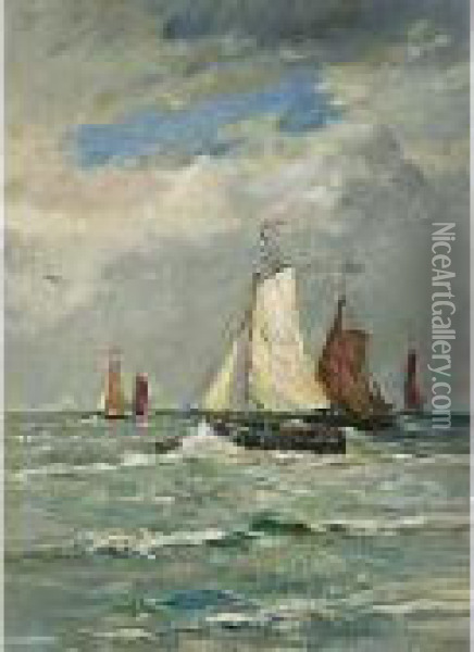 Boats Sailing On The Sea Oil Painting - Gerard Van Der Laan