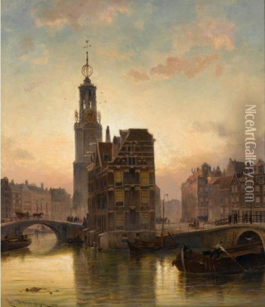 A View Of The Munt Tower, Amsterdam Oil Painting - Cornelis Christiaan Dommersen