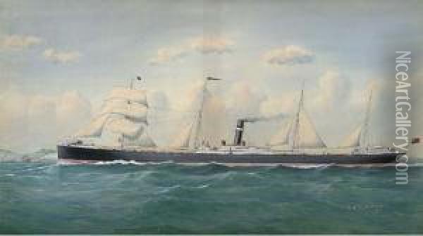 Pindari 
 Under Sail And Steam Passing Dover Oil Painting - Richard Henry Neville-Cumming
