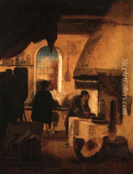 An Artist At Work In His Studio Oil Painting - Egbert Lievensz van der Poel