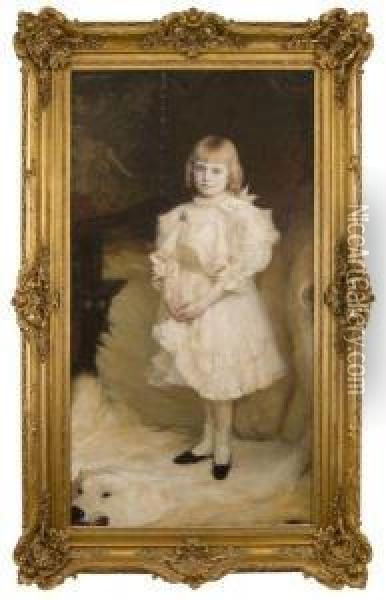 Depicting A Portrait Of A Young Girl With A White Animal Skin Rug Oil Painting - Adeline Albright Wigand