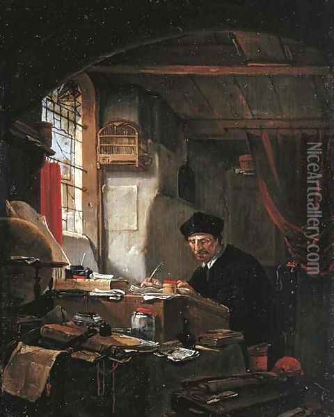 An alchemist in his study Oil Painting - Thomas Wijck