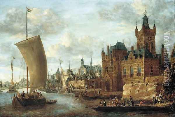 River Landscape Oil Painting - Jacobus Storck