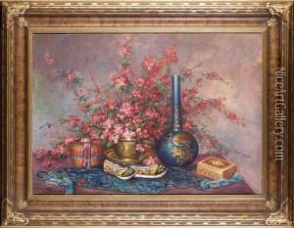 Still Life With Crabapple Blossoms Oil Painting - Cora Bernice Wright