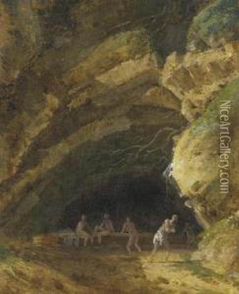 A Grotto With Bathers Oil Painting - Jean-Pierr Houel