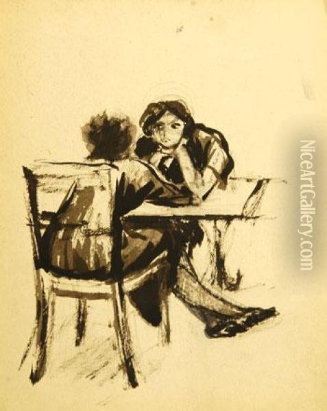 Deux Femmes Assises Autour D'une Table Oil Painting - Roderic O'Conor