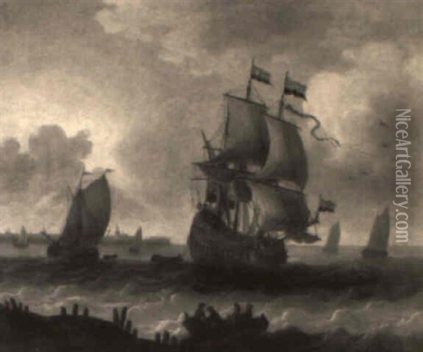 Ships At Sea Oil Painting - Ludolf Backhuysen the Elder