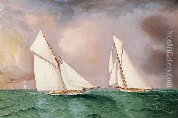Vigilant and Valkyrie II in the 1893 America's Cup Race Oil Painting - James E. Buttersworth