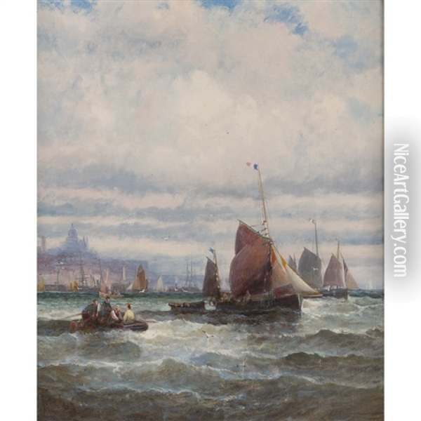 Shipping In The Thames Estuary Oil Painting - William (Anslow) Thornley