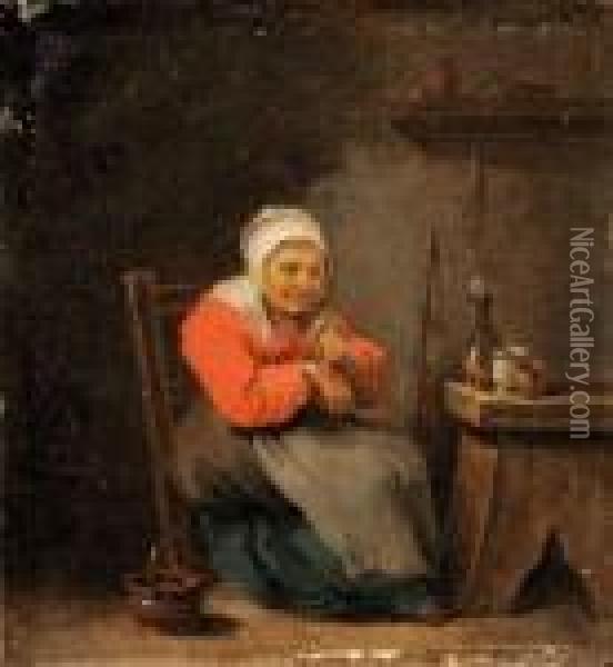 Vieille Femme Se Soignant Oil Painting - David The Younger Teniers