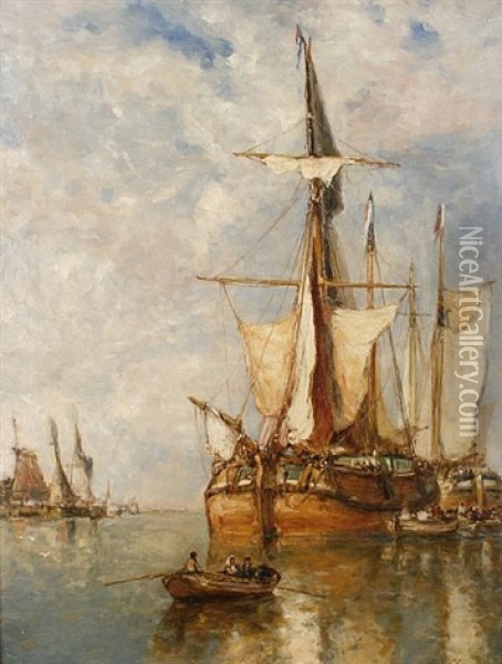 Shipping In A Dutch Harbor Oil Painting - Paul Jean Clays