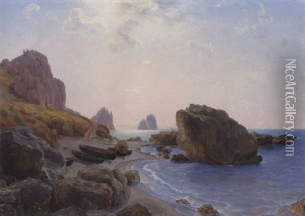 Marina Piccola Pa Capri Oil Painting - Christian Frederik Ferdinand Thoming