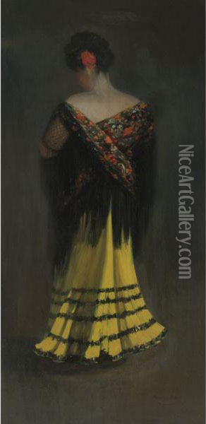 The Spanish Shawl: Portrait Of Jeanne Frankenberg Oil Painting - George Luks