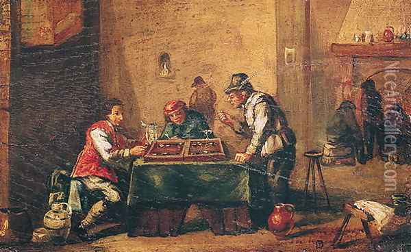 Men Playing Backgammon in a Tavern Oil Painting - David The Younger Teniers