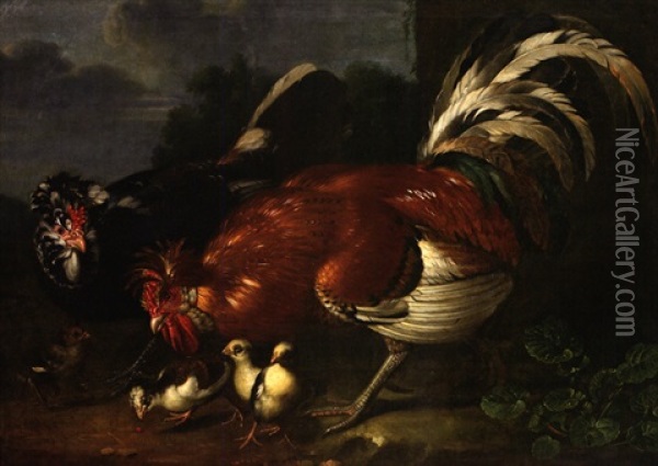 Enten (+ Huhner; Pair) Oil Painting - Jacob Samuel Beck