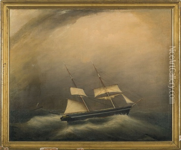 Two Brigs In A Gale Oil Painting - Clement Drew