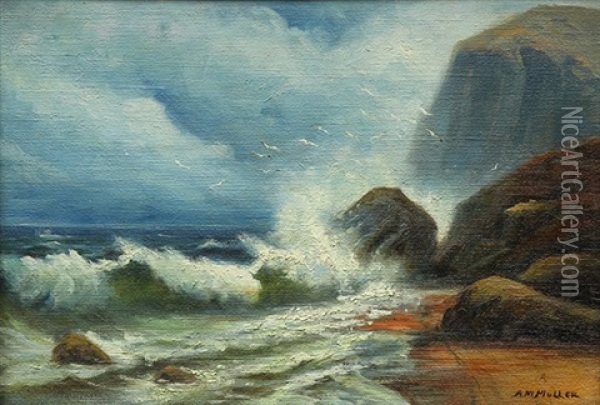 Crashing Waves Oil Painting - Alexander Mueller