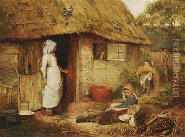 Outside The Cottage Oil Painting - Carlton Alfred Smith