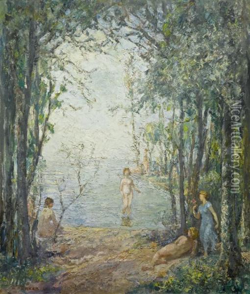 Women Bathing Oil Painting - Alfred Marxer