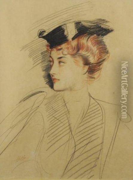 Portrait De Gladys Dickens, Duchesse De Marlborough. Oil Painting - Paul Cesar Helleu