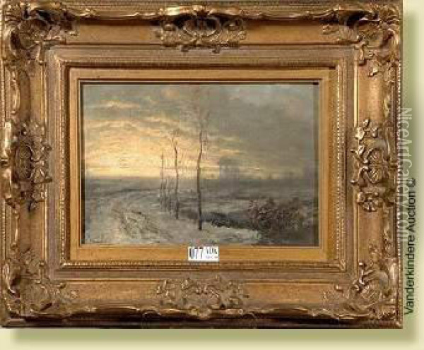 Paysage Enneige Au Crepuscule Oil Painting - Willem Hamel