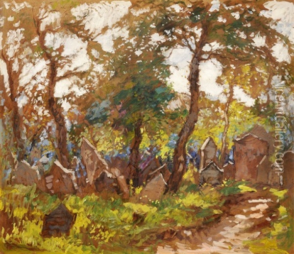 Jewish Cemetery Oil Painting - Gustav Macoun