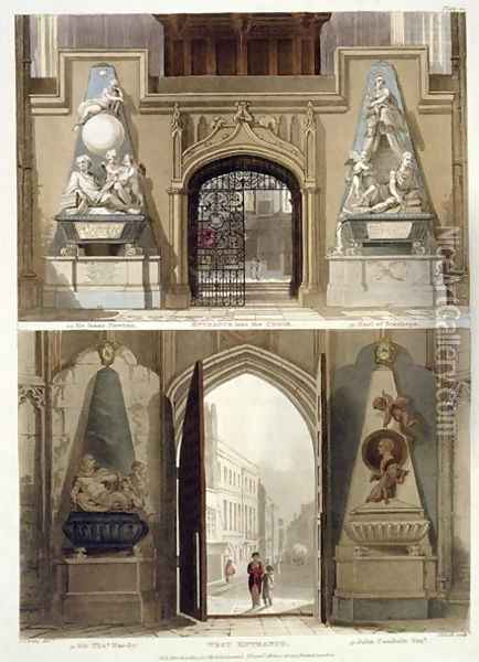 The Entrance into the Choir and the West Entrance, plate 20 from Westminster Abbey, engraved by J. Bluck fl.1791-1831 pub. by Rudolph Ackermann 1764-1834 1812 Oil Painting - Thomas Uwins