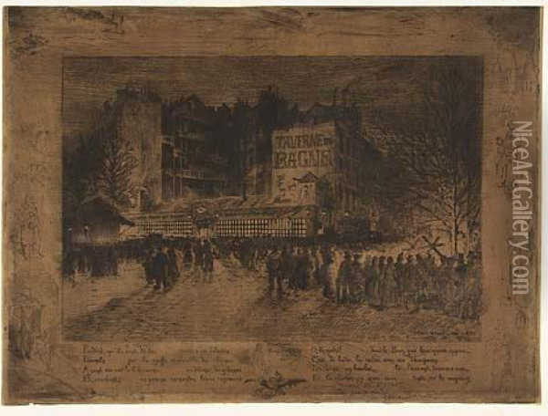 La Place Des Martyrs Et La Taverne Du Bagne<</b> Oil Painting - Felix-Hilaire Buhot