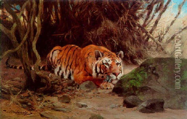 A Prowling Tiger Oil Painting - Wilhelm Friedrich Kuhnert