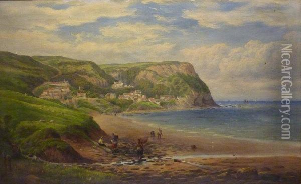 Runswick Bay Coast Of Yorkshire Oil Painting - George Alexander