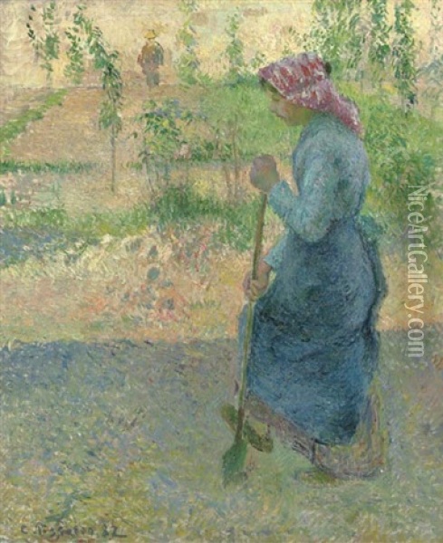 Etude De Paysanne En Plein Air, Bechant Oil Painting - Camille Pissarro