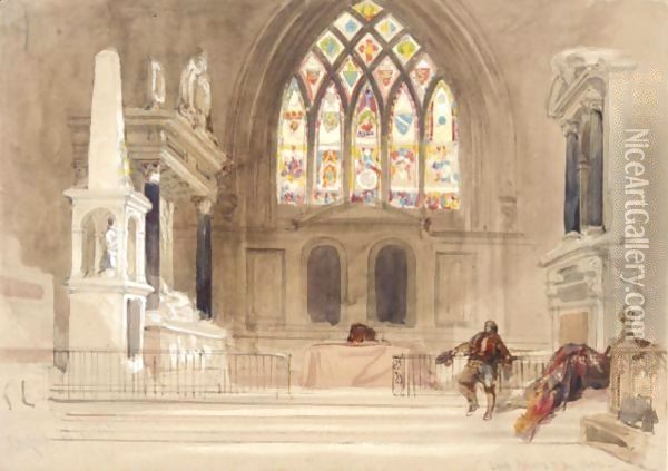 The Interior Of Stanford On Avon Church, Leicestershire Oil Painting - David Roberts