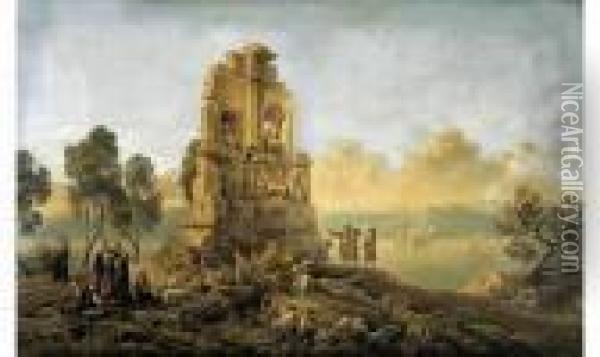 Le Monument De Philopappos A Athenes, Dans Un Paysage Imaginaire Oil Painting - Louis Francois Cassas