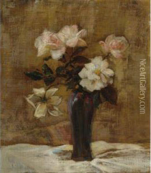 Still Life With Flowers Oil Painting - Louis Comfort Tiffany