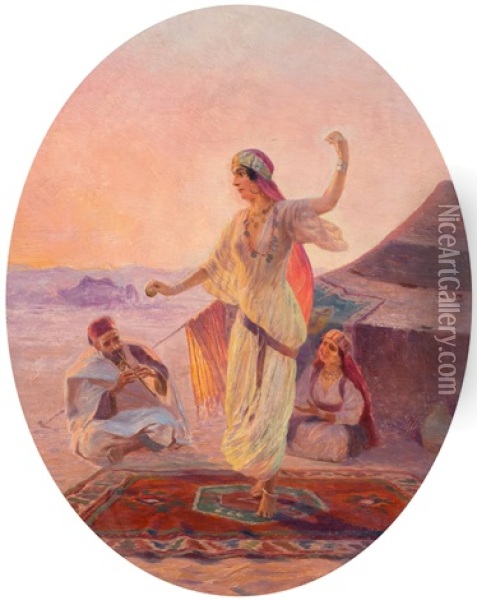 Pair Of Works: The Prayer And The Dance In The Desert Oil Painting - Otto Pilny