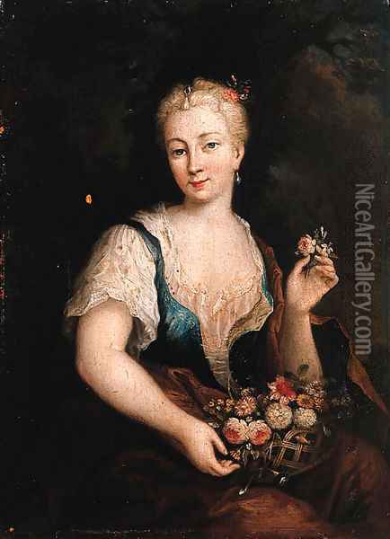 Portrait of a woman, as Flora Oil Painting - Christian Wilhelm Ernst Dietrich