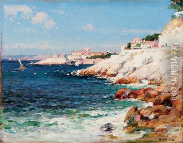 Vue De Malmousque Sur La Corniche A Marseille Oil Painting - Jean Baptiste Olive