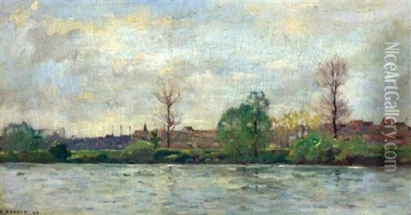 Carrieres-saint-denis, Vue Prise De La Rive Gauche De La Seine Oil Painting - Pierre Emmanuel Eugene Damoye