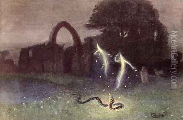 Will o the wisp and Snake Oil Painting - Hermann Hendrich